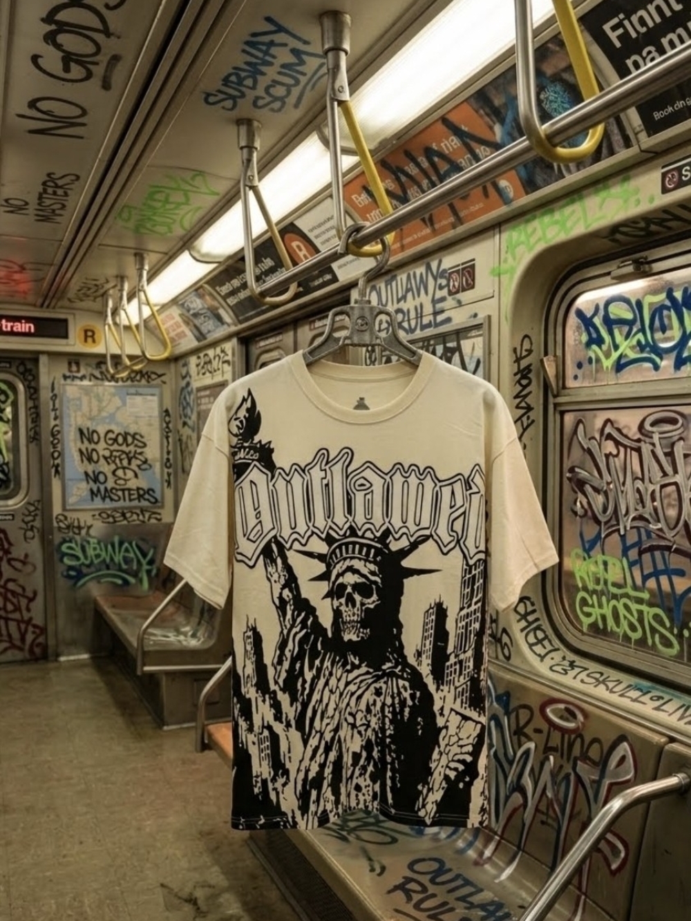 Outlawed Statue Graphic Tee - Cream/Black Men’s Short Sleeve Shirt